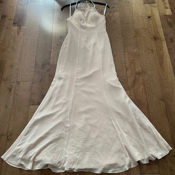 Watters & Watters Beige Spaghetti Strap Full-Length Formal Gown Dress Style 2509 - Picture 10 of 13